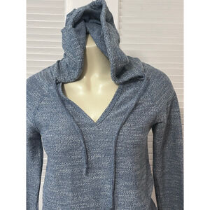 Roxy Blue White Marled V-Neck Hoodie Sweatshirt Size M